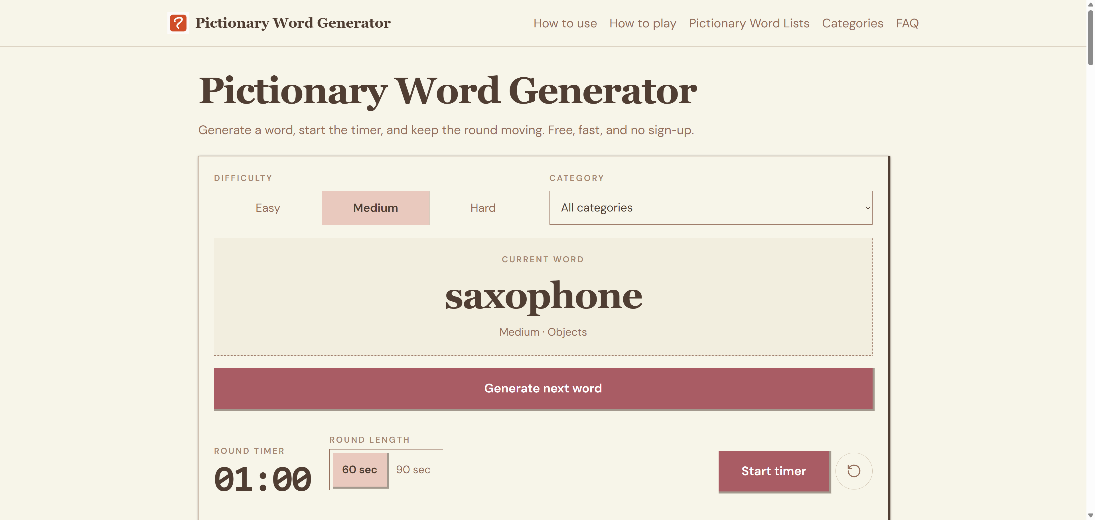 Pictionary Word Generator